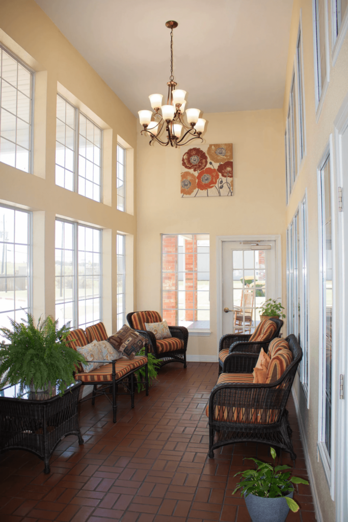 Sofa Chairs and Plants Inside Assisted Living Facility in Wichita Falls TX