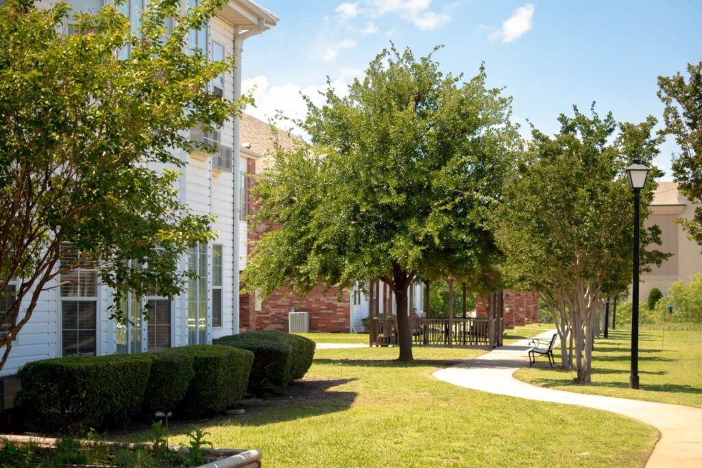 Beautiful Trees and Gardens Outside Assisted Living Apartments in Wichita Falls TX
